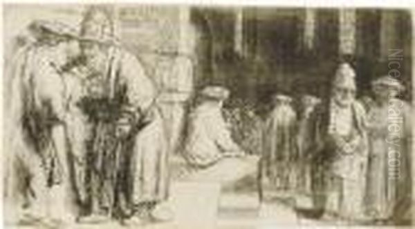 Jews In The Synagogue Oil Painting by Harmenszoon van Rijn Rembrandt