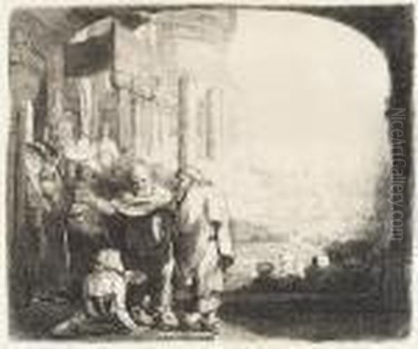Peter And John Healing The Cripple At The Gate Of The Temple Oil Painting by Harmenszoon van Rijn Rembrandt