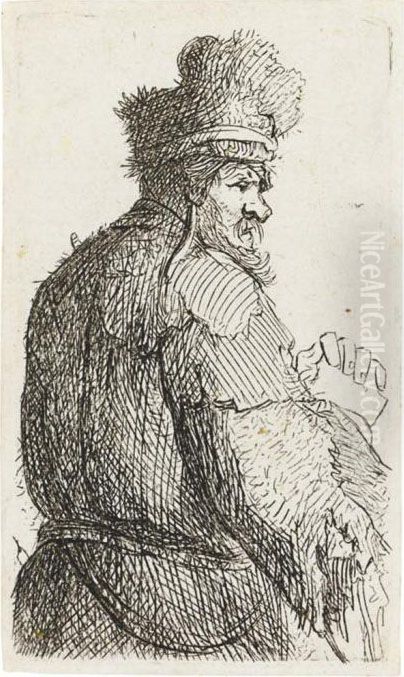 An Old Man Seen From Behind, Profile To Right: Half-figure Oil Painting by Harmenszoon van Rijn Rembrandt
