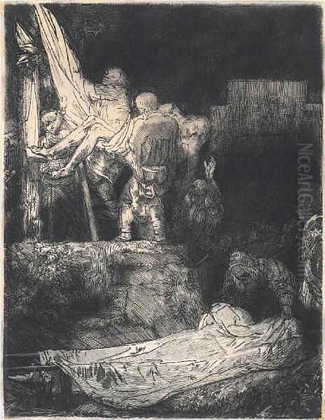 Descent From The Cross By Torchlight Oil Painting by Harmenszoon van Rijn Rembrandt