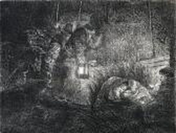 Adoration Of The Shepherds : A Night Piece Oil Painting by Harmenszoon van Rijn Rembrandt