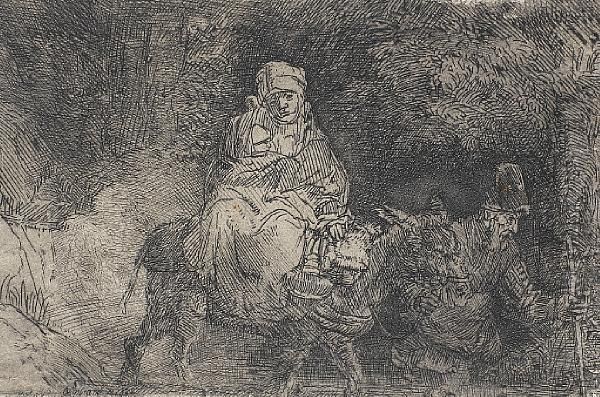 The Flight Into Egypt, Crossing A Brook Oil Painting by Harmenszoon van Rijn Rembrandt