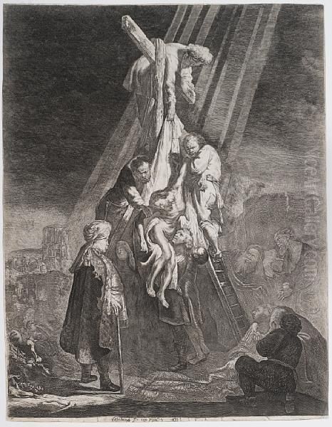 Descent From The Cross: Second Plate (bartsch81) Oil Painting by Harmenszoon van Rijn Rembrandt