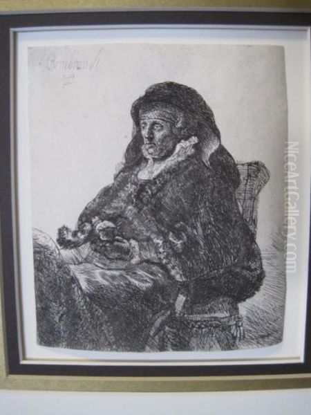 The Artist's Mother Seated, In A Widow's Dress And Black Gloves Oil Painting by Harmenszoon van Rijn Rembrandt