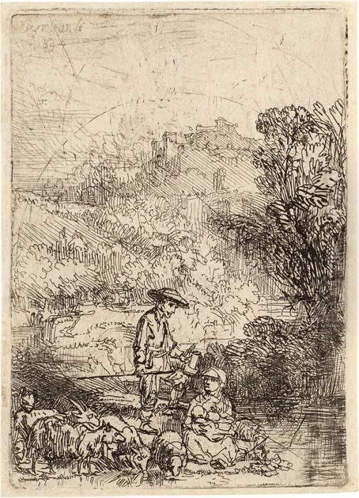 Die Landschaft Mit Der Hirtenfamilie Oil Painting by Harmenszoon van Rijn Rembrandt