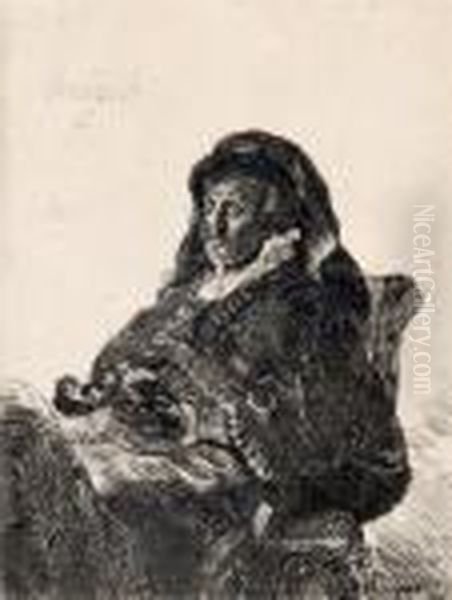 Rembrandt's Mother In Widow's Dress And Black Gloves Oil Painting by Harmenszoon van Rijn Rembrandt