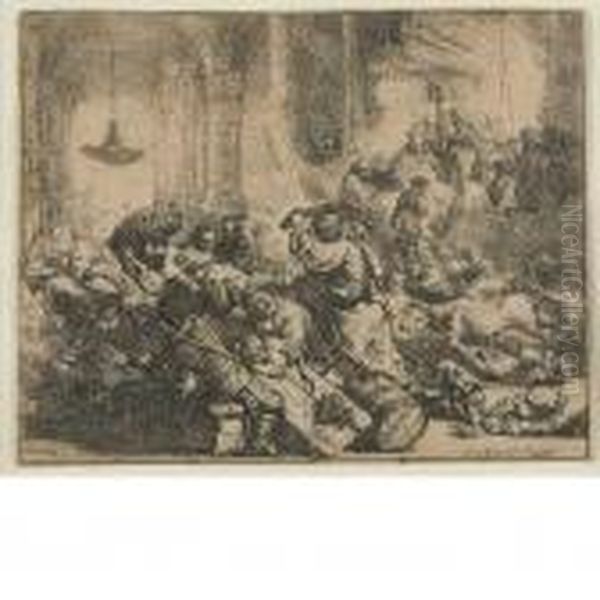 Christ Driving Money Changers From The Temple Oil Painting by Harmenszoon van Rijn Rembrandt