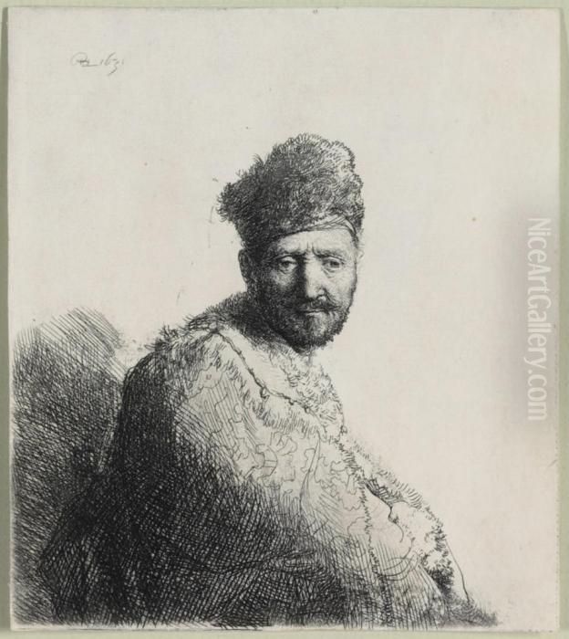 A Bearded Man, In A Furred Oriental Cap And Robe: The Artist'sfather Oil Painting by Harmenszoon van Rijn Rembrandt