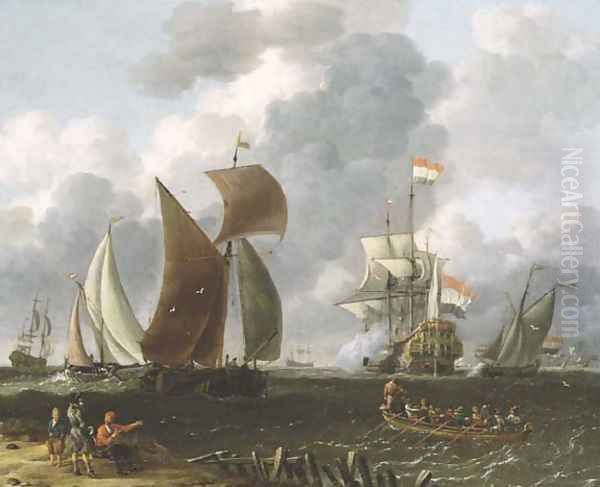 A Battle Offshore Oil Painting by Abraham Storck