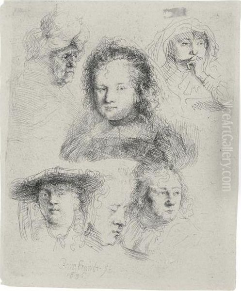 The Head Of Saskia And Other Heads Oil Painting by Harmenszoon van Rijn Rembrandt