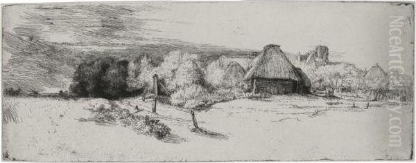 Landscape With Trees, Farm Buildings And A Tower Oil Painting by Harmenszoon van Rijn Rembrandt