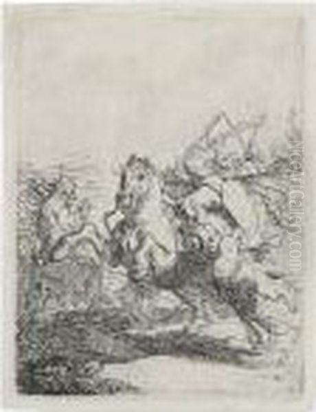 A Cavalry Fight Oil Painting by Harmenszoon van Rijn Rembrandt