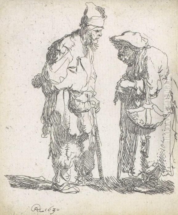 Bettler Und Bettlerin Inunterhaltung Oil Painting by Harmenszoon van Rijn Rembrandt