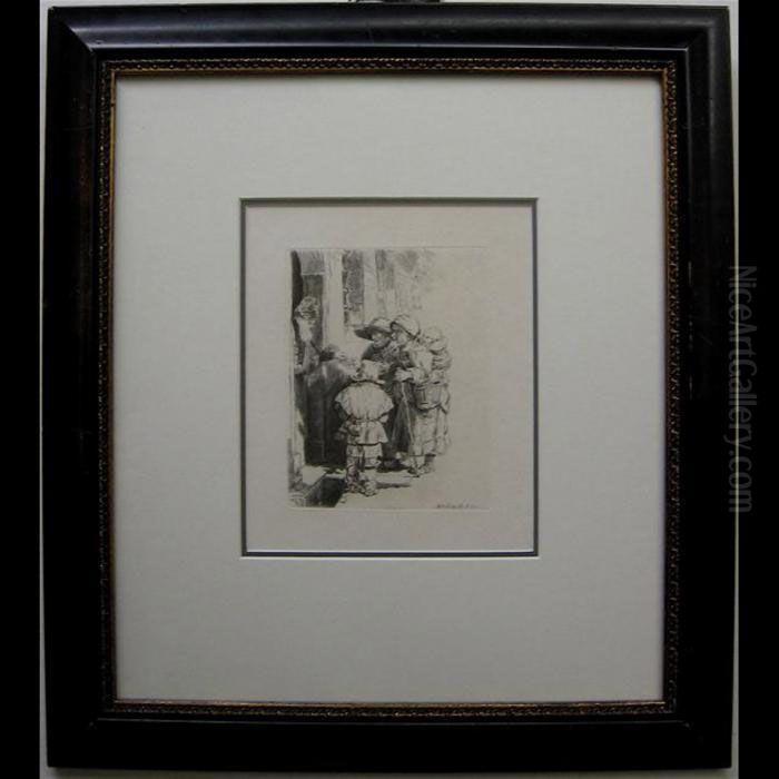 Beggars Receiving Alms At A Door Oil Painting by Harmenszoon van Rijn Rembrandt