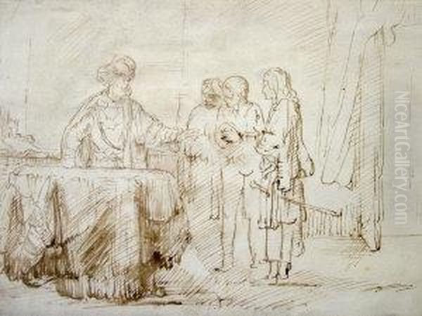 Figures Gathered Before A Nobleman Oil Painting by Harmenszoon van Rijn Rembrandt