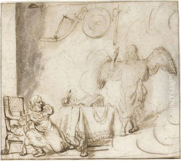 The Angel Appearing To Gideon Oil Painting by Harmenszoon van Rijn Rembrandt