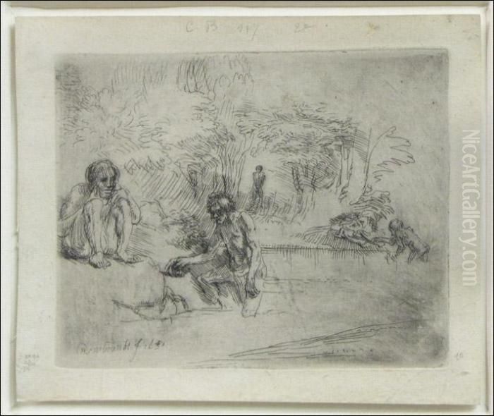 The Bathers Oil Painting by Harmenszoon van Rijn Rembrandt