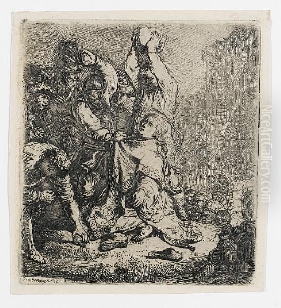 The Stoning Of St Stephen Oil Painting by Harmenszoon van Rijn Rembrandt