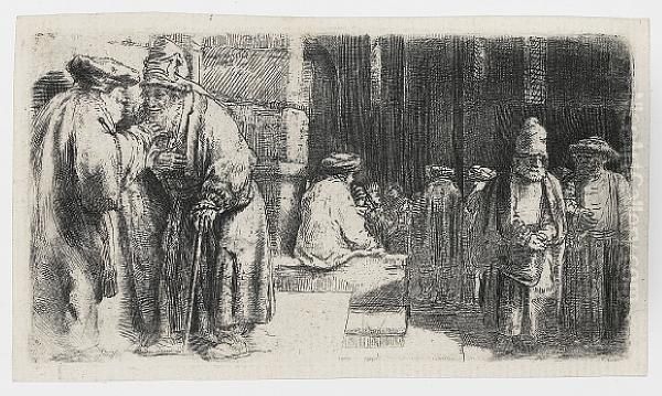 Jews In The Synagogue Oil Painting by Harmenszoon van Rijn Rembrandt