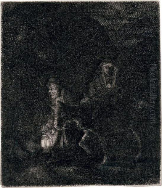 The Flight Into Egypt: A Night Piece Oil Painting by Harmenszoon van Rijn Rembrandt