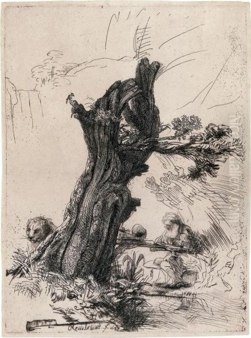 Saint Jerome Beside The Pollard Willow Oil Painting by Harmenszoon van Rijn Rembrandt