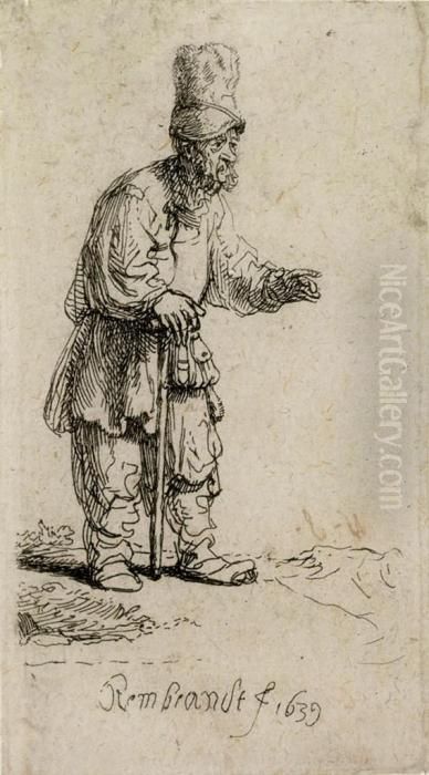 A Peasant In A High Cap Oil Painting by Harmenszoon van Rijn Rembrandt