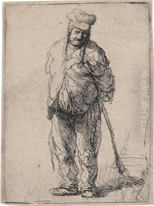 A Ragged Peasant With His Hands Behind Him Oil Painting by Harmenszoon van Rijn Rembrandt