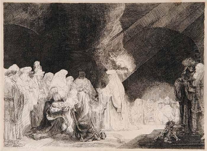 The Presentation In The Temple: Oblong Plate Oil Painting by Harmenszoon van Rijn Rembrandt
