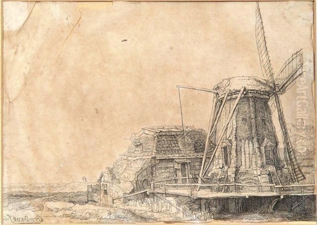 The Windmill Oil Painting by Harmenszoon van Rijn Rembrandt