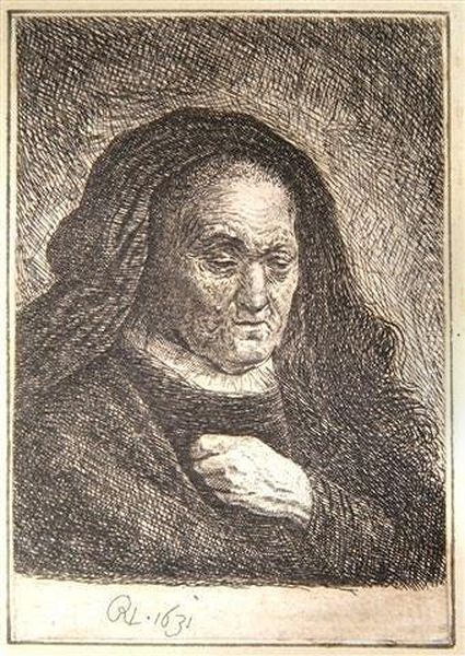 The Artist's Mother With Her Hand On Her Chest Oil Painting by Harmenszoon van Rijn Rembrandt