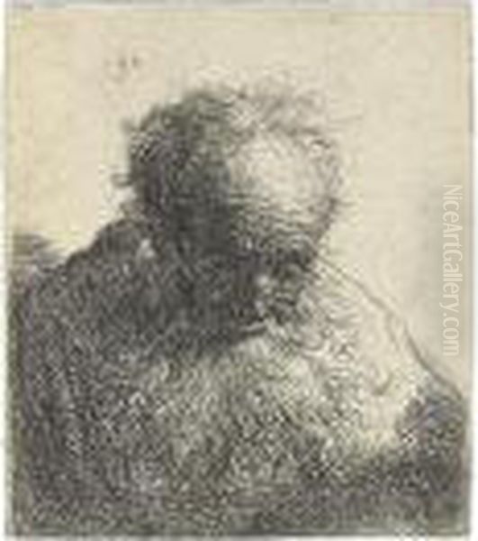 Bust Of An Old Man With A Flowing Beard: Head Bent Forward. Oil Painting by Harmenszoon van Rijn Rembrandt
