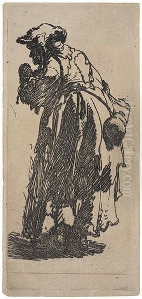 Old Beggar Woman With A Gourd. Oil Painting by Harmenszoon van Rijn Rembrandt