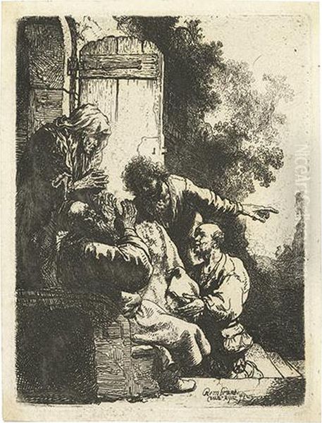 Joseph's Coat Brought To Jacob. Oil Painting by Harmenszoon van Rijn Rembrandt