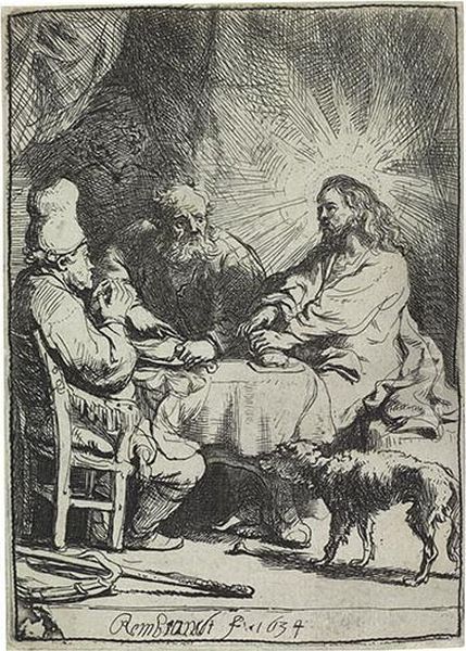 Christ At Emmaus: The Smaller Plate. Oil Painting by Harmenszoon van Rijn Rembrandt