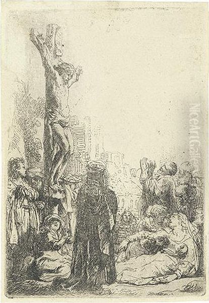 The Crucifixion: Small Plate. Oil Painting by Harmenszoon van Rijn Rembrandt