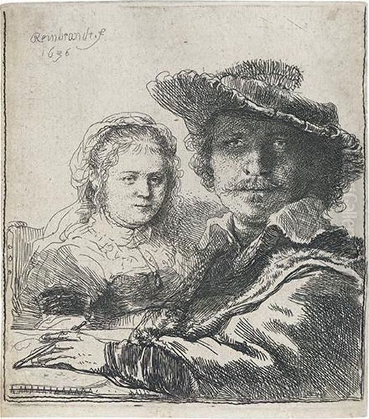 Self Portrait With Saskia. Oil Painting by Harmenszoon van Rijn Rembrandt