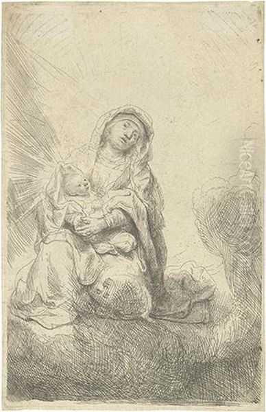 The Virgin And Child In The Clouds. Oil Painting by Harmenszoon van Rijn Rembrandt