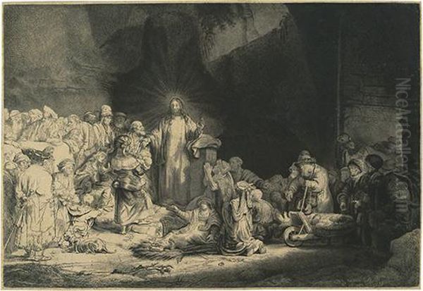 Christ Healing The Sick (the Hundred Guilder Print). Oil Painting by Harmenszoon van Rijn Rembrandt
