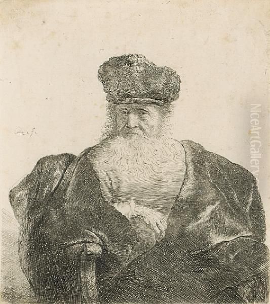 Old Man With Beard, Fur Cap, And Velvet Cloak Oil Painting by Harmenszoon van Rijn Rembrandt
