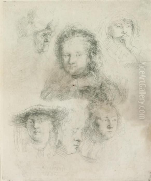 Studies Of Head Of Saskia And Others Oil Painting by Harmenszoon van Rijn Rembrandt