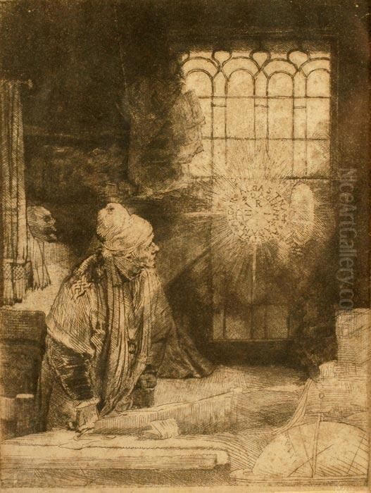 Studying Faust Oil Painting by Harmenszoon van Rijn Rembrandt