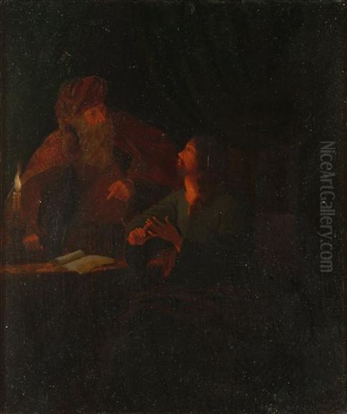 A Candlelit Conversation Oil Painting by Harmenszoon van Rijn Rembrandt