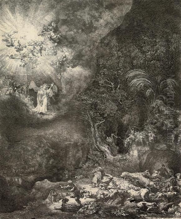 The Angel Appearing To The Shepherds Oil Painting by Harmenszoon van Rijn Rembrandt