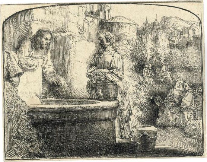 Christ And The Woman Of Samaria Oil Painting by Harmenszoon van Rijn Rembrandt