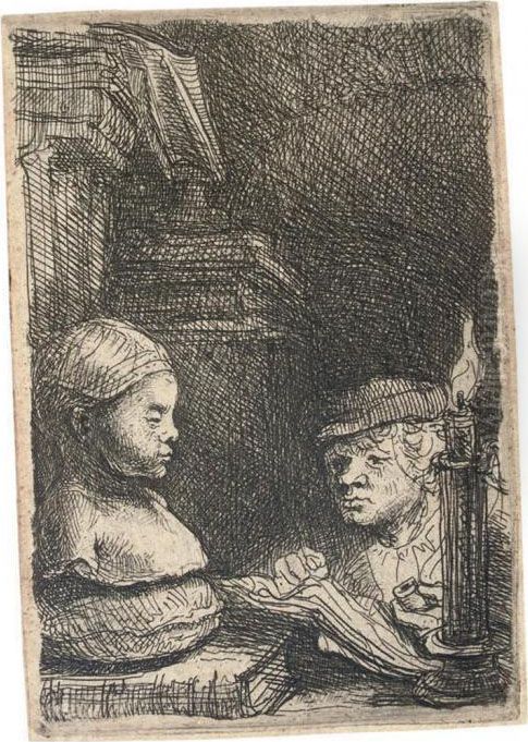 A Man Drawing From A Cast Oil Painting by Harmenszoon van Rijn Rembrandt