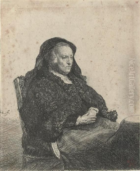 The Artist's Mother Seated At A Table Oil Painting by Harmenszoon van Rijn Rembrandt