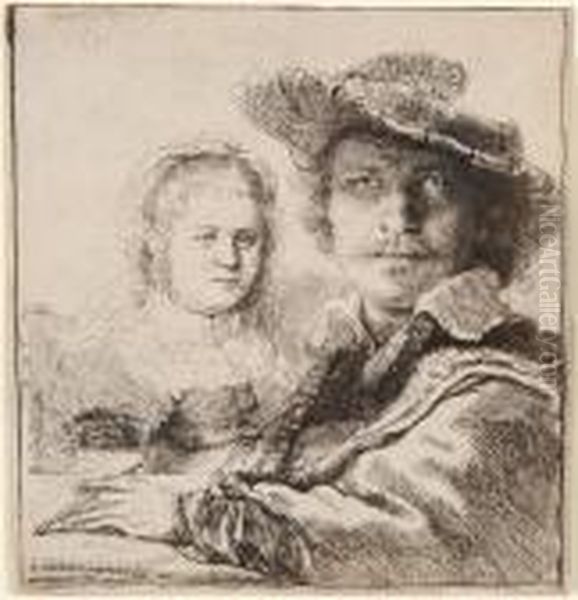 Self Portrait With Saskia Oil Painting by Harmenszoon van Rijn Rembrandt