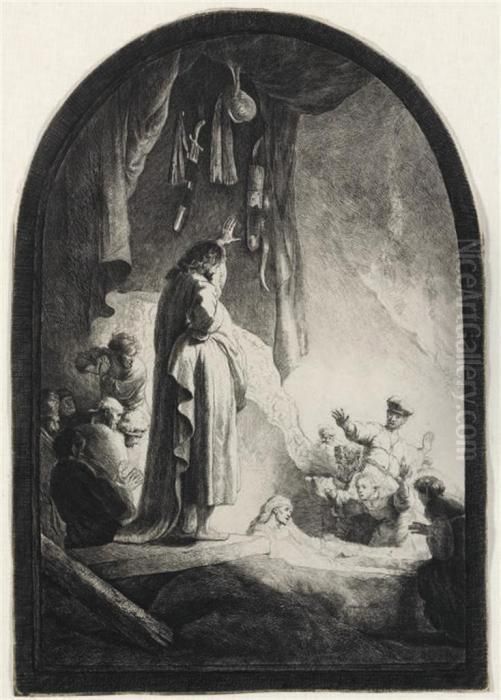 The Raising Of Lazarus: Large Plate Oil Painting by Harmenszoon van Rijn Rembrandt