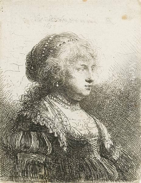 Saskia With Pearls In Her Hair (bartsch 347) Oil Painting by Harmenszoon van Rijn Rembrandt