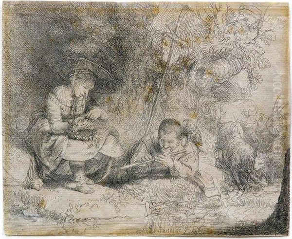 The Flute Player Oil Painting by Harmenszoon van Rijn Rembrandt